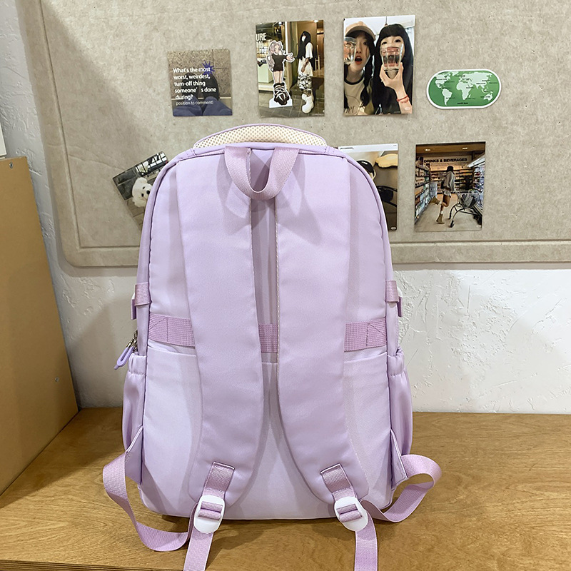 The new 2025 color-blocking design schoolbag is a Korean-style, Japanese-style backpack for college students and a fashionable, lightweight backpack for young girls Specification drawing