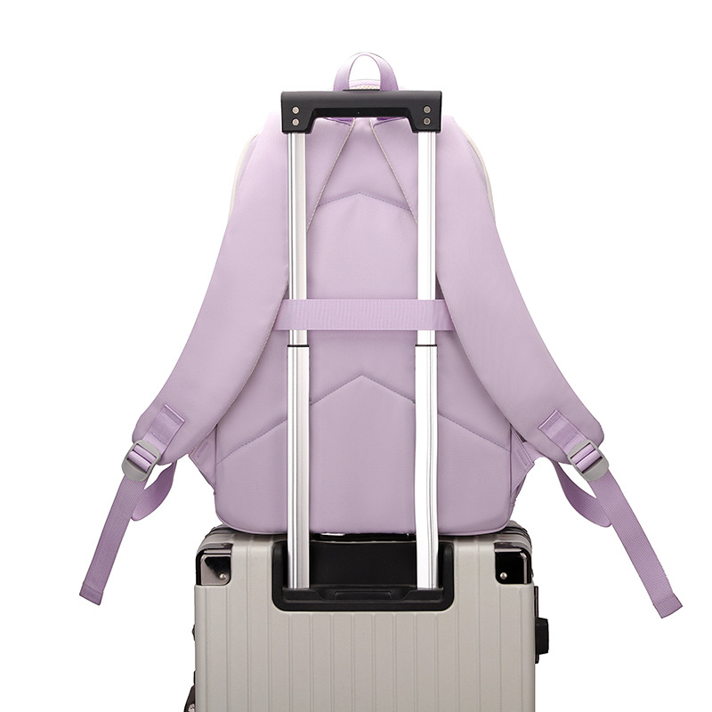 This cute color-blocking and fresh backpack is designed for girls in high school. It has a large capacity and multiple compartments for students in grades 3 to 5 Specification drawing