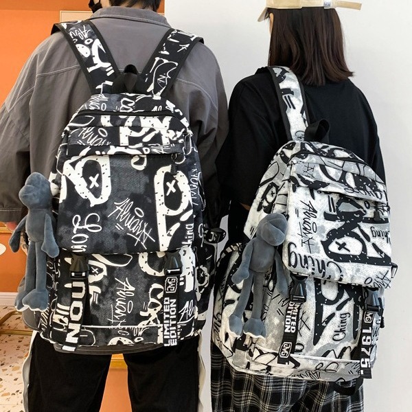A new trendy backpack for boys from foreign trade, featuring a large capacity and personalized graffiti graffiti on Instagram full figure