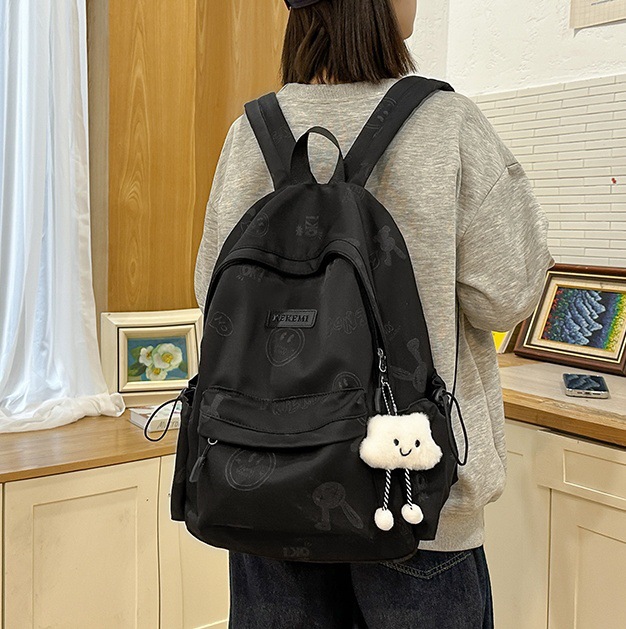 Schoolbag for junior high school girls, high appearance level college student backpack, 2024 new style high school student smiley face printed cute backpack full figure