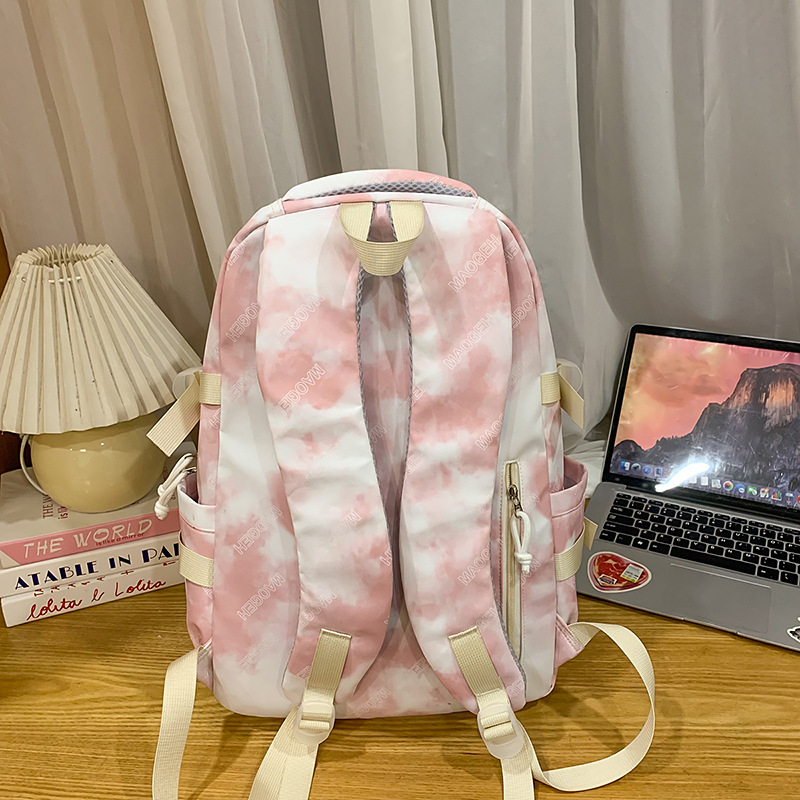 New large-capacity multi-compartment schoolbag tie-dyed, cute and sweet, artistic backpack, versatile, casual and lightweight after-school bag Specification drawing