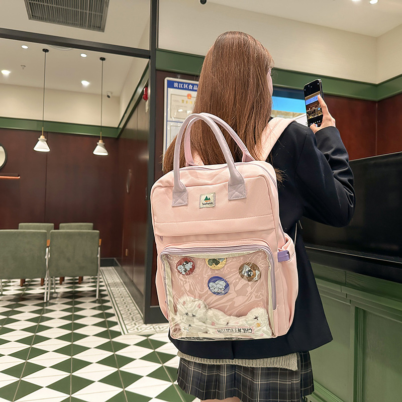Japanese-style transparent pain bag, large capacity, high appearance level, school-style backpack, versatile hand-held tutorial bag, sweet single-shoulder bag full figure