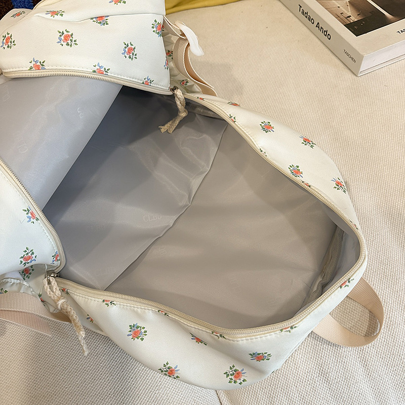 New backpack with fresh floral prints, Japanese-style high school and junior high school students, large-capacity schoolbag, casual and versatile backpack Specification drawing