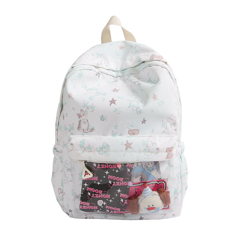 A new high-appeal, fresh and cute printed backpack for junior and senior high school students. It is a casual, simple, lightweight and versatile backpack for commuting Item Picture