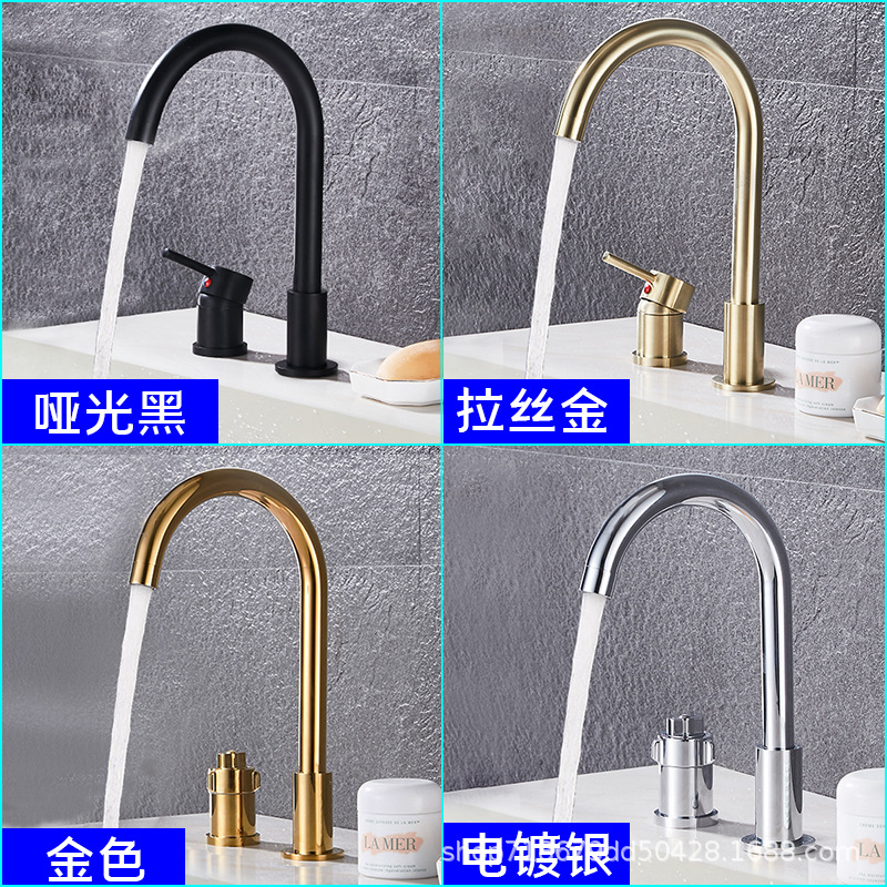 All-copper double-hole split button constant-temperature faucet, brushed gold, raised rotating countertop, kitchen basin faucet full figure