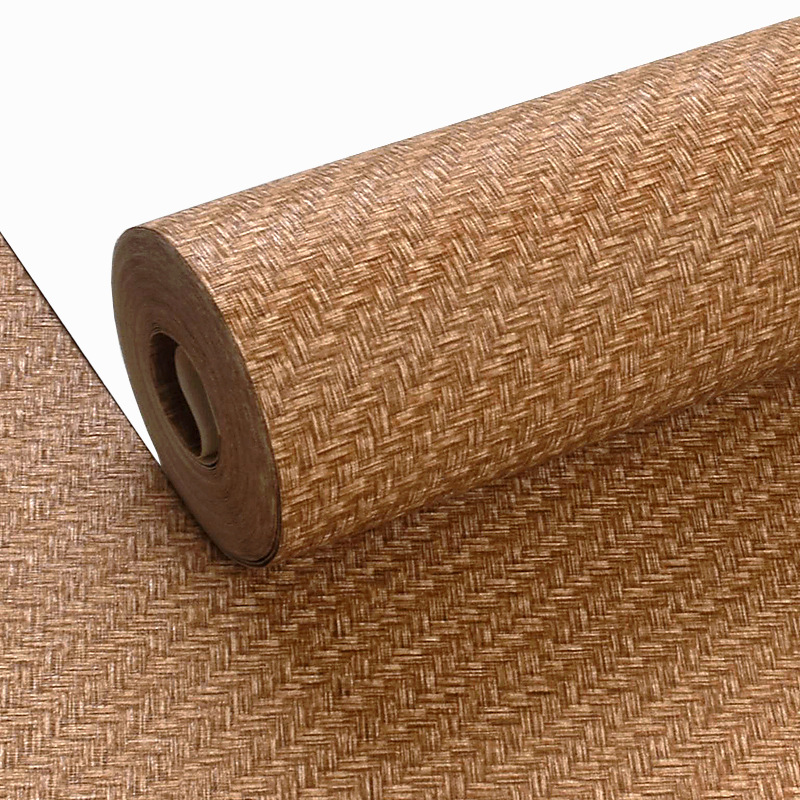 Pure pigment color linen texture imitation straw weaving wallpaper, tea house restaurant glue non-self-adhesive Chinese wallpaper, coffee brown full figure