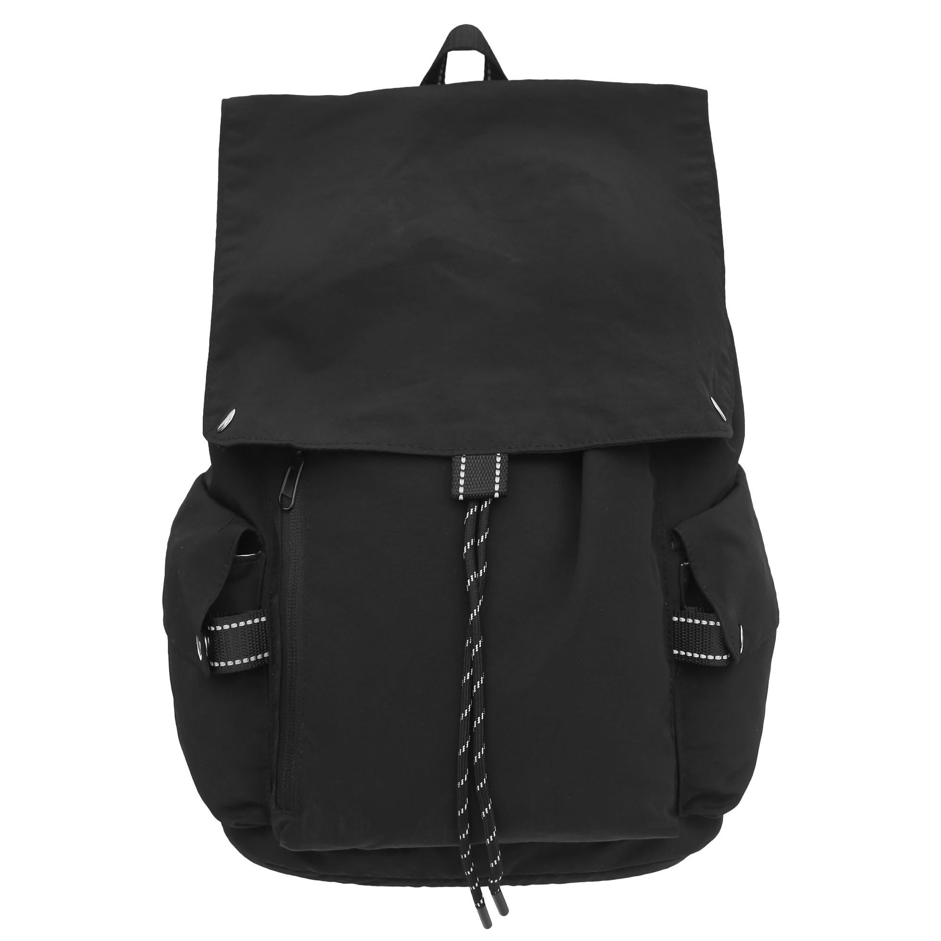American-style ins flip-top schoolbag, simple and versatile backpack, lightweight solid-color backpack, travel and leisure drawstring single-shoulder bag Item Picture