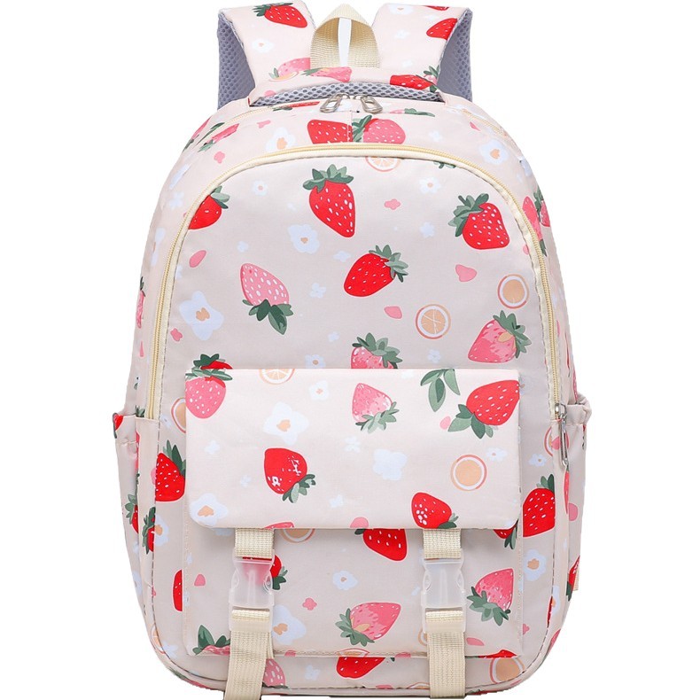 New sweet and cute strawberry backpack for girls in junior and senior high school, a fresh and light printed casual backpack Item Picture