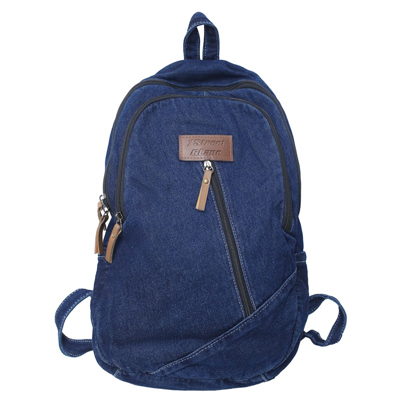 Schoolbag girls' ins style Japanese simple washable denim high school backpack laid-back style college students' trendy backpack Item Picture