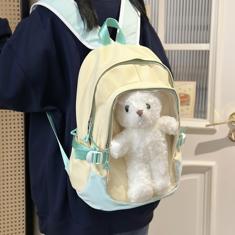 2025 New cute backpack, Korean Instagram soft girl transparent large-capacity doll backpack, Japanese student schoolbag full figure