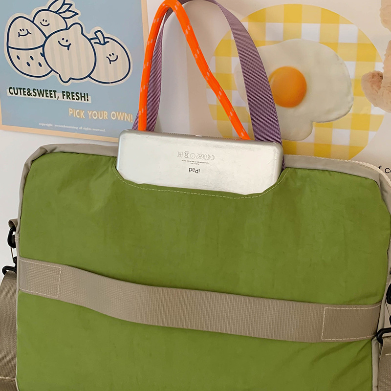 Japanese dopamine-block color crossbody bag, large-capacity 15.6-inch dual-purpose computer bag, commuting portable single-shoulder tablet bag Specification drawing