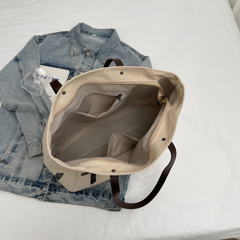 Large-capacity single-shoulder bag for women, 2025 new letter-shaped canvas school tote bag for commuting and short trips Specification drawing