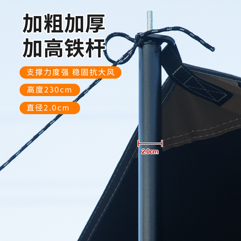 Black rubber canopy tent, portable sun protection and rain shelter for outdoor camping, picnic and camping, butterfly-shaped hexagonal sunshade Specification drawing