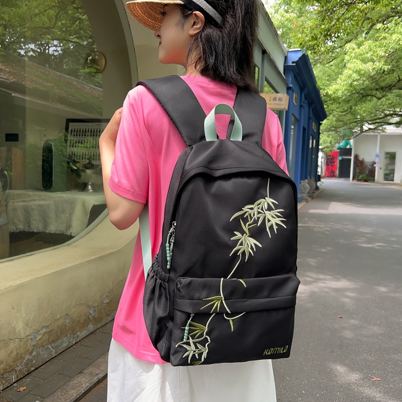 New Chinese-style national style backpack, forest-themed artistic commuting schoolbag, simple and versatile embroidery travel backpack for women details Picture