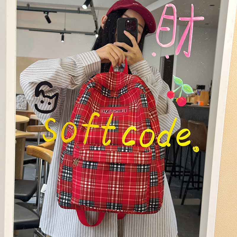 Korean style ins school style fresh checkered schoolbag for women 2025 Spring New high appearance level backpack for students details Picture