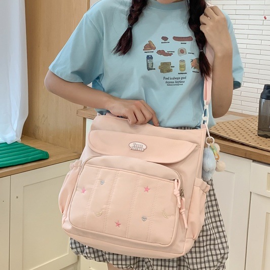 Simple embroidery large-capacity hand-held shoulder bag, girl student tutorial crossbody bag, best friend shopping and commuting tote bag details Picture
