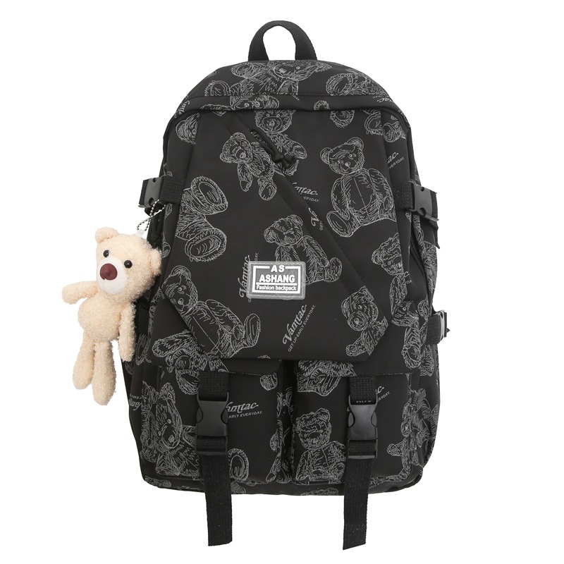 The new fashionable schoolbag is dirt-resistant. It features a dark, niche and laid-back style backpack with graffiti and is lightweight. It is a schoolbag for junior high school students Item Picture