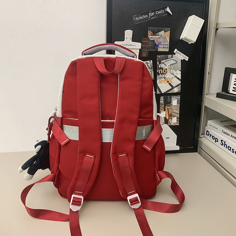 Middle school backpack: Girls' multi-layered color-blocked Hong Kong-style trendy backpack, boys' cool work style high school schoolbag Specification drawing