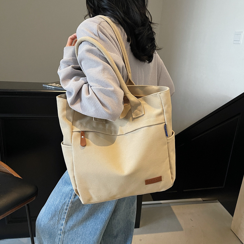 2025 New Japanese-Korean Forest style large-capacity student class tote bag, solid color simple single-shoulder bag, versatile handbag details Picture