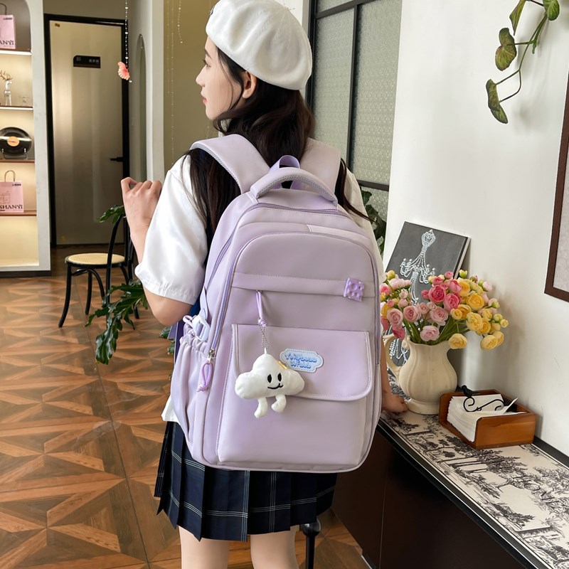 Simple Japanese-style solid-color casual college student schoolbag, lightweight and versatile backpack for Instagram girls, multi-compartment backpack full figure