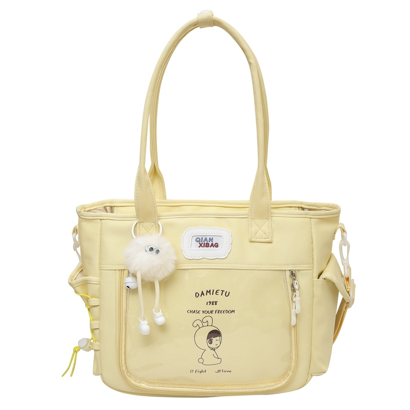Cute transparent crossbody bag, female student hand-held pain bag, large-capacity cartoon single-shoulder tote bag, class tutorial bag Item Picture