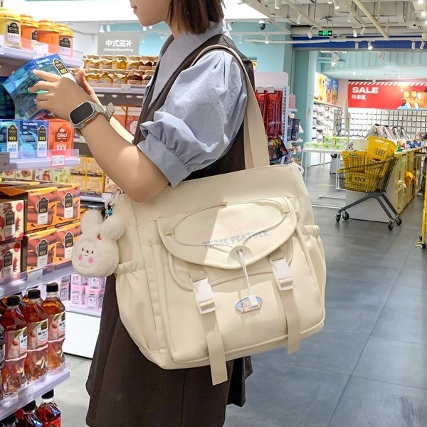 Student's simple tutorial bag, Japanese-style fresh and clean flip cover square pocket, commuting single-shoulder bag, color-blocking class crossbody bag full figure