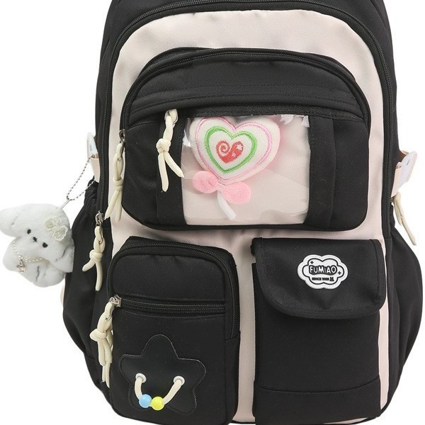 A new Japanese-style backpack with a high aesthetic level, featuring a fresh and sweet college style and color-blocking splicing. It is a large-capacity backpack for junior and senior high school students Item Picture
