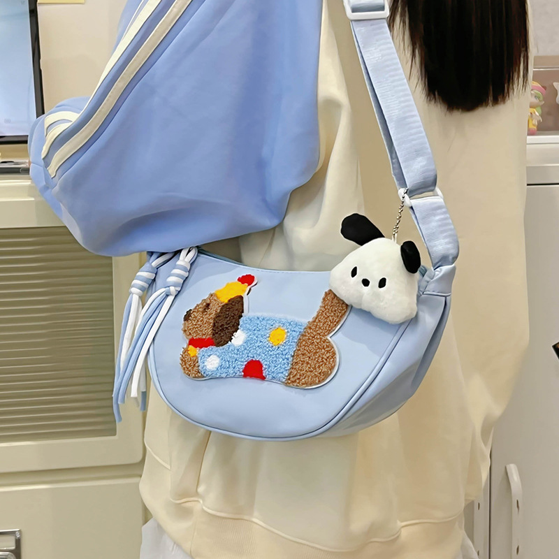 Cute Dachshund dumpling bag, versatile cartoon shoulder bag, casual shopping, simple and versatile student underarm bag full figure
