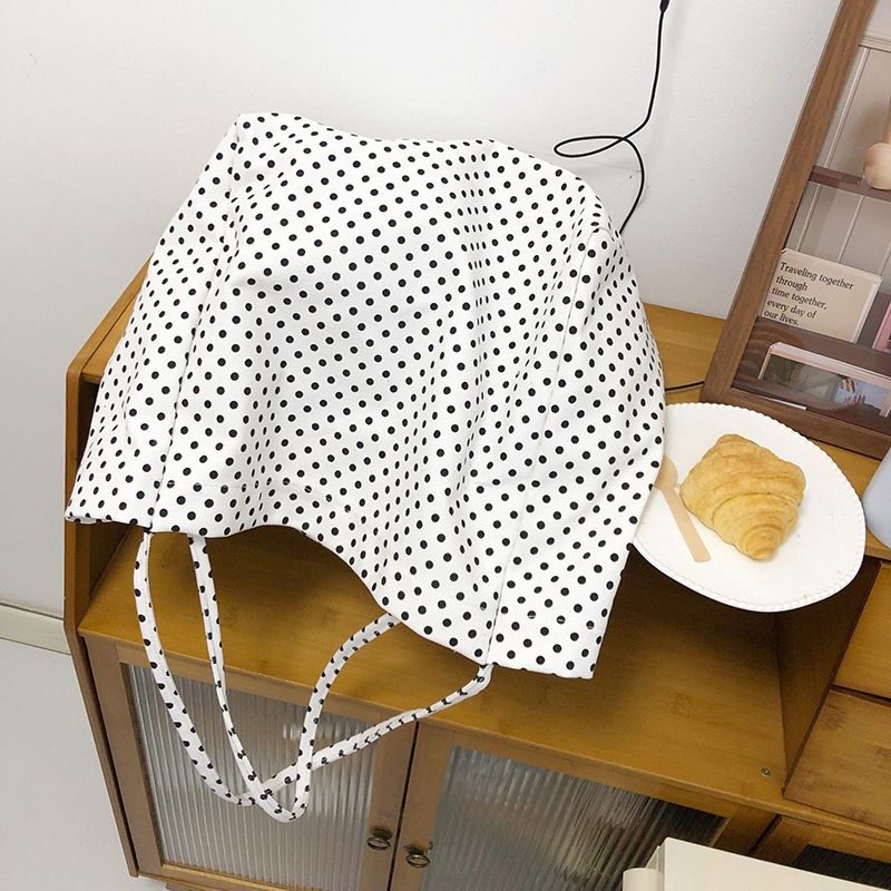 Retro and sweet polka dot fabric bag, cute and girlish lazy style tote bag, lightweight and casual fabric bag for class and going out Specification drawing