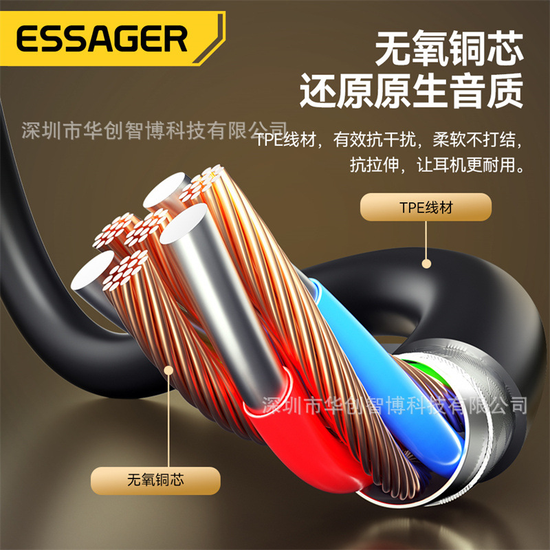 ESSAGER EJ01 series wire-controlled headphones 3.5mm universal subwoofer semi-in-ear wired headphones with microphone Specification drawing
