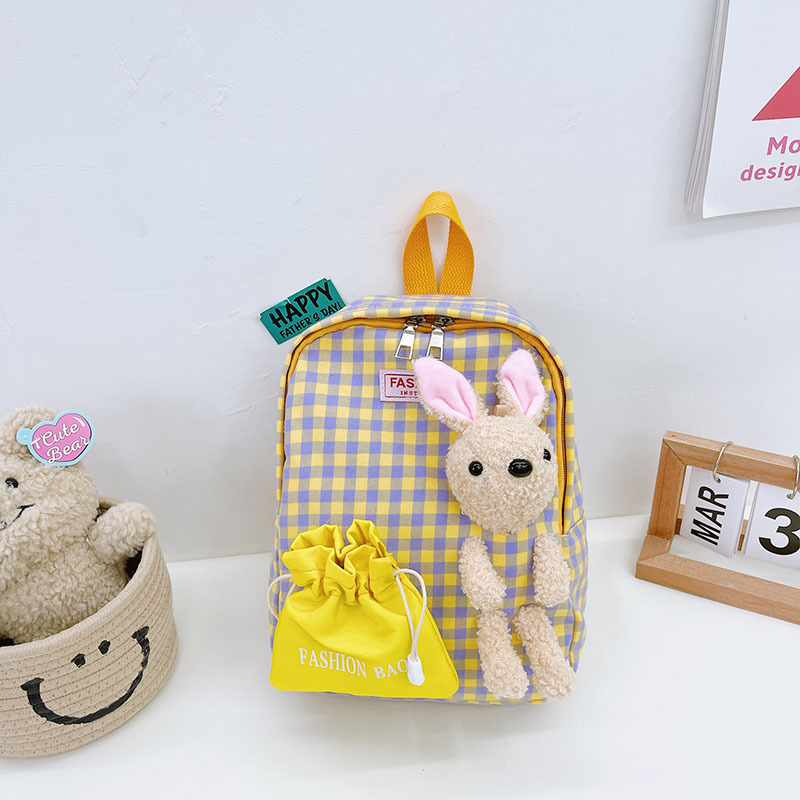 Children's backpack 2024 Winter New checkered small backpack Korean version cute cartoon school bag for middle and large children details Picture