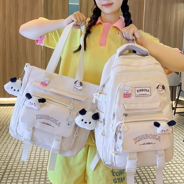 High campus style, high appearance level, large-capacity schoolbag, fashionable and versatile, solid-color backpack, wide shoulder strap, lightweight and load-reducing backpack for girls full figure