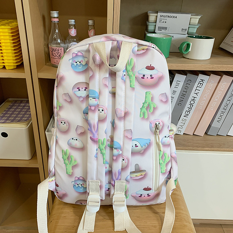 High-appearance-level Japanese-style printed cartoon backpack, large-capacity cute schoolbag for junior high school students, casual, lightweight and versatile backpack Specification drawing