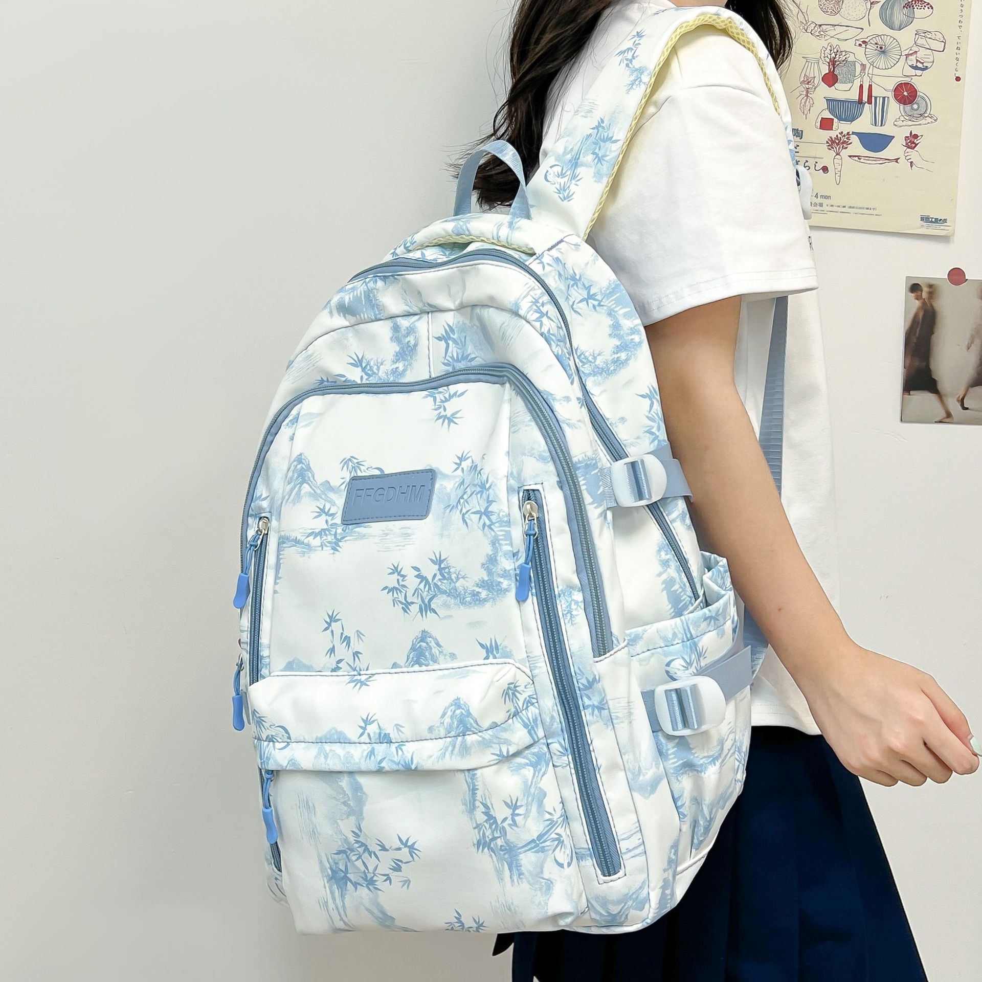 Simple schoolbag treasure, girl tie-dye ink-wash backpack, national trend style, versatile, high appearance level backpack for primary and secondary school students full figure