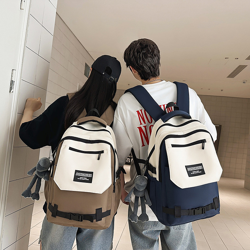 Casual and simple Japanese-style color-blocking backpack, versatile, large-capacity schoolbag for middle and high school students, durable and lightweight backpack for travel full figure