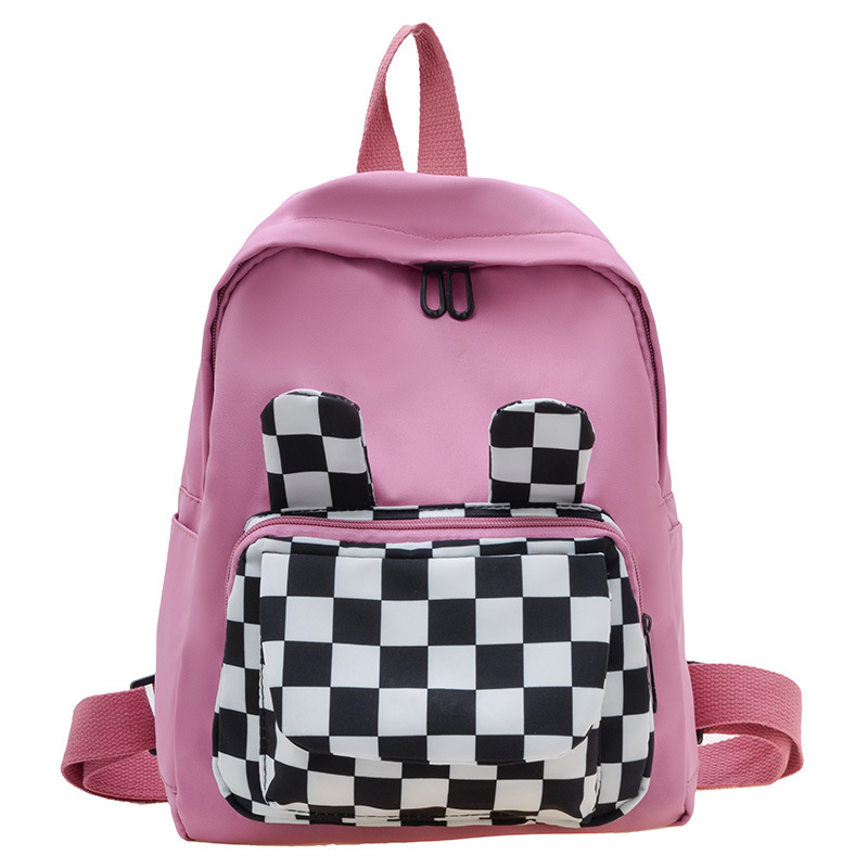 The 2023 new autumn student backpack with a checkerboard pattern and rabbit ears features a large capacity, high appearance level and versatile backpacks Item Picture