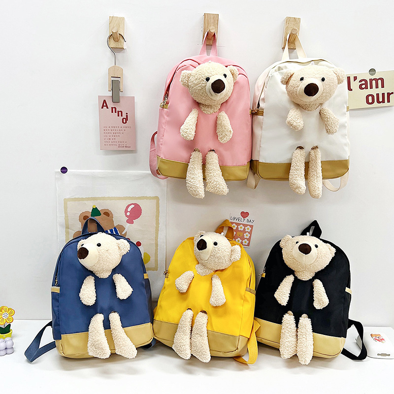 2022 New autumn and winter versatile large-capacity backpack, cartoon plush bear, cute student schoolbag, children's backpack full figure