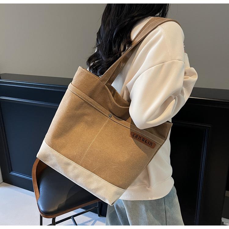 Spring new single-shoulder bag for women, large-capacity simple tote bag for work and commuting, color-blocking versatile handbag full figure