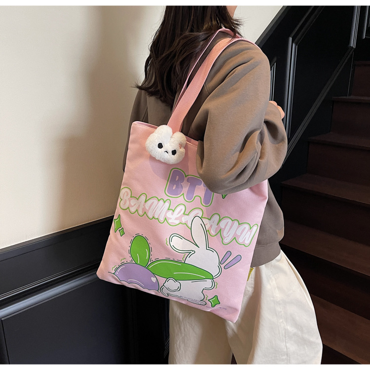 Pacha dog canvas bag, cute girl student, large capacity tutorial class book bag, handbag, single-shoulder bag, zipper schoolbag full figure