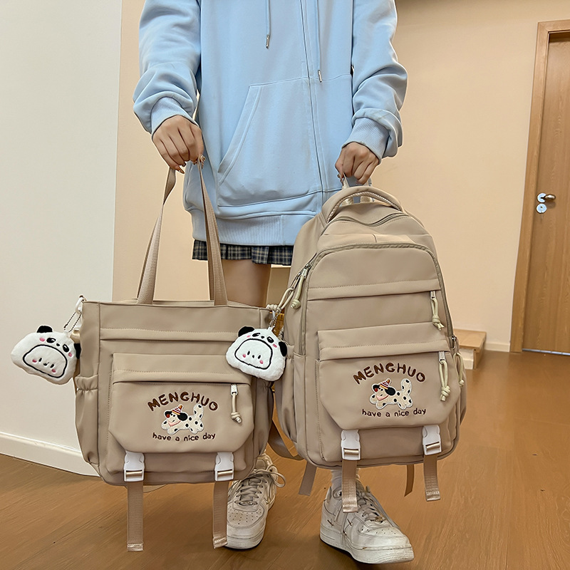 New ins college-style backpack for junior high school students, cute cartoon embroidered dog, two-piece backpack for primary school students details Picture
