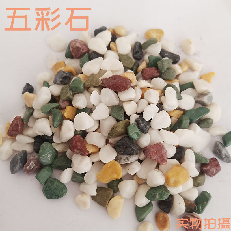 Factory direct delivery of five-color stone potted plant decoration, fish tank landscaping, colored stones, dry landscape, small pebbles, courtyard landscaping, and five-color stones details Picture