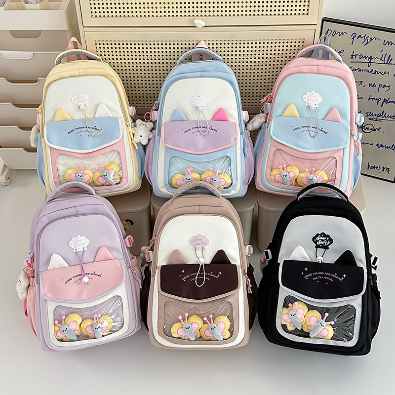 Cat-eared high school girl, large-capacity, lightweight backpack for 3-6 grade primary school girls, 2025 new style, double-shoulder full figure