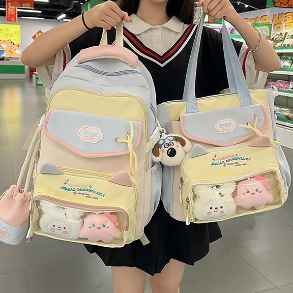 New high-appearance-level college-style color-blocking backpack, casual, simple, lightweight, versatile for commuting, large-capacity backpack details Picture