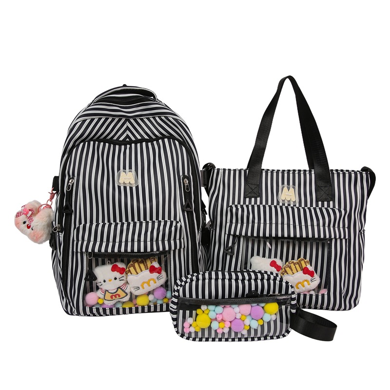 A new high-appearance-level, fresh and sweet striped transparent pain-relieving bag, a lightweight and large-capacity backpack for junior and senior high school students Item Picture