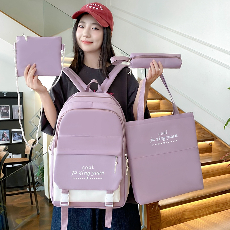Simple and versatile solid-color backpack for girls' college birthday, college-style schoolbag with letter print, lightweight junior high school backpack Specification drawing