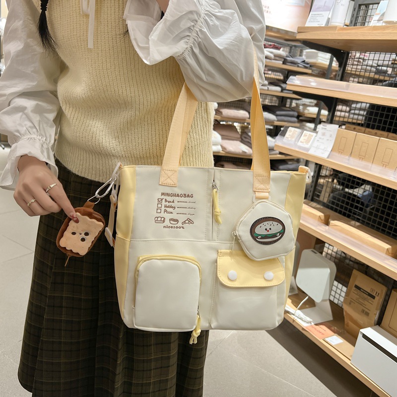 High appearance level single-shoulder bag for girls, Japanese-style Instagram cute food tote large bag, primary and secondary school students' textbooks for class, hand-carried bag details Picture