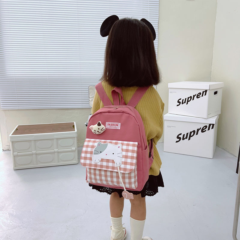 Large-capacity backpack for girls in solid color, schoolbag for primary and middle school students, Korean-style campus backpack, cute cat and fashionable schoolbag Specification drawing