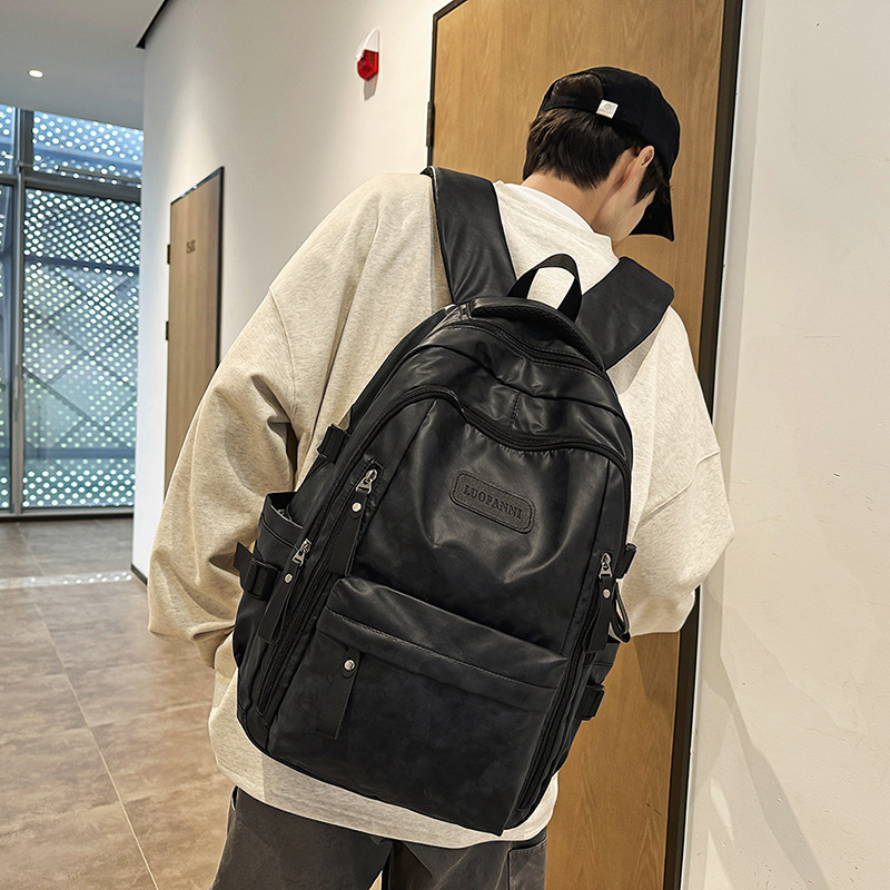PU backpack for female college students, Korean version large-capacity high school student schoolbag, trendy casual travel lightweight backpack for men details Picture