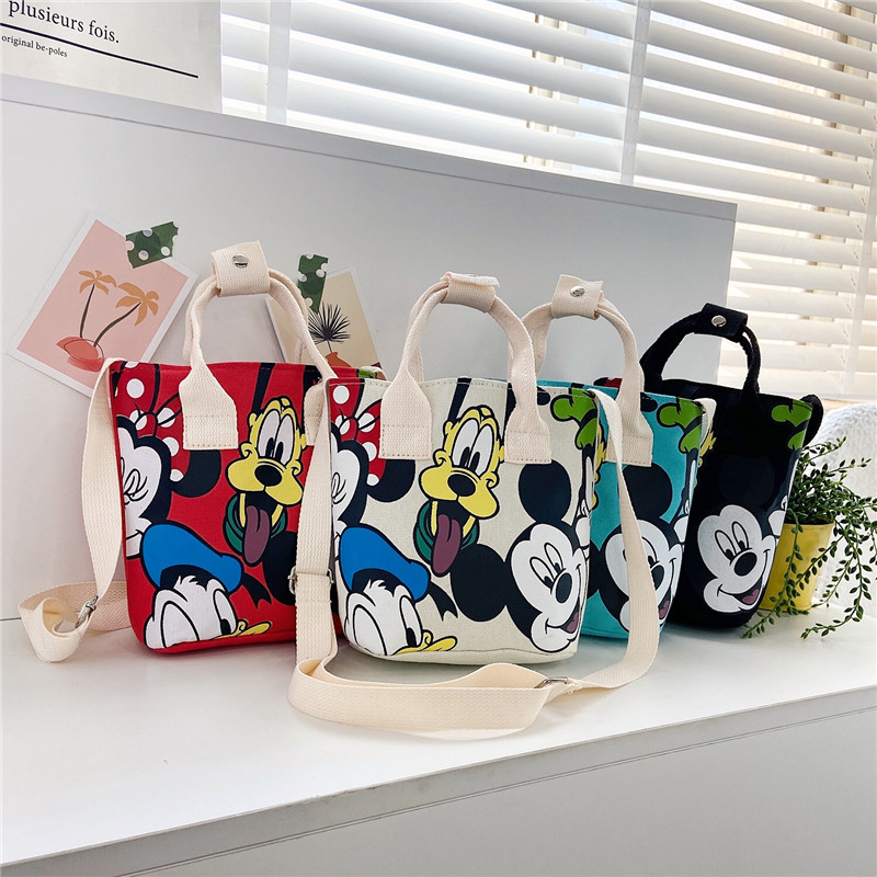 Cartoon-printed trendy canvas single-shoulder bag, women's casual and versatile tote bag, student schoolbag, Korean-style handbag full figure