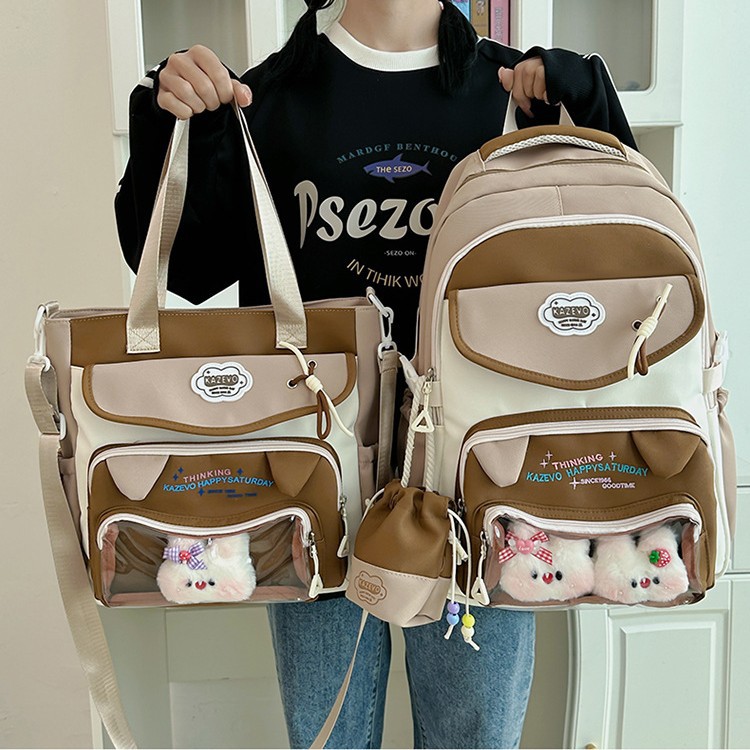 New Japanese large-capacity multi-compartment schoolbag, fashionable girl backpack, cute transparent tutorial bag, niche backpack details Picture